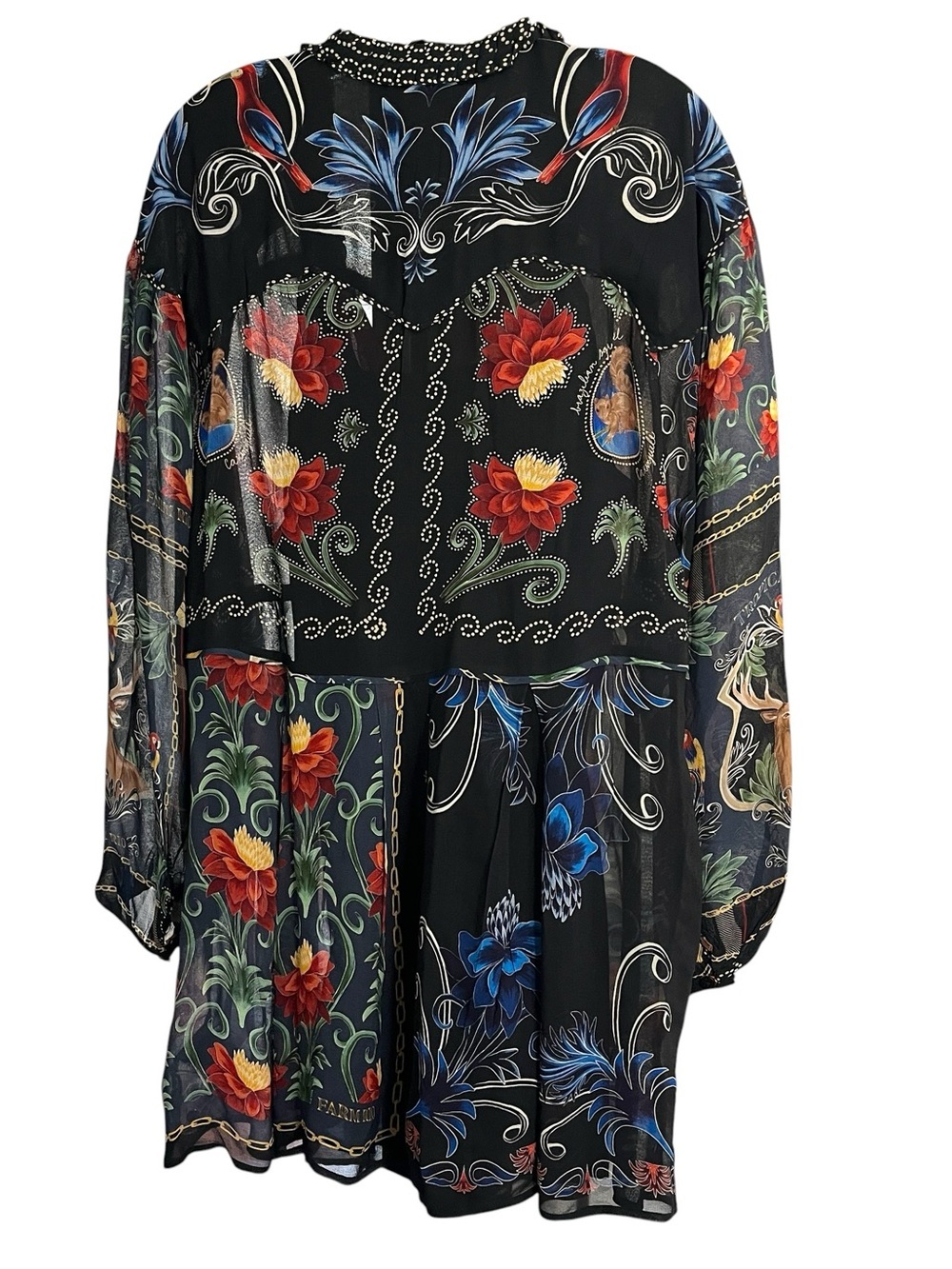 FARM Rio Mixed Arabesque Scarves Mini Dress M Floral Lace Up Long Sleeve - Picture 10 of 12